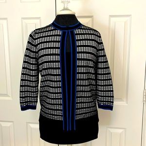 KASPER Black and White Sweater with Cobalt Blue Trim SZ-Petite Med